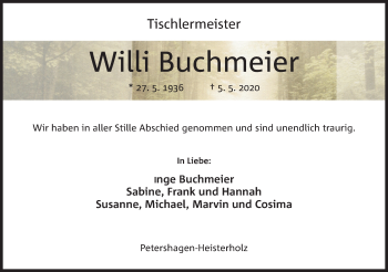 Anzeige von Willi Buchmeier von Mindener Tageblatt