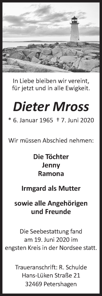  Traueranzeige für Dieter Mross vom 20.06.2020 aus Mindener Tageblatt