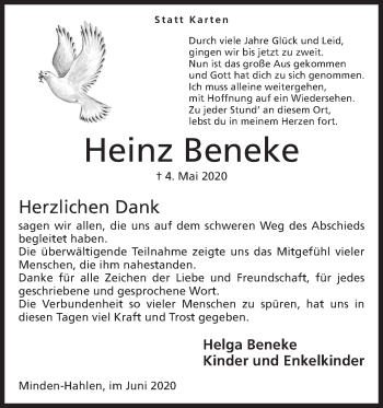 Anzeige von Heinz Beneke von Mindener Tageblatt