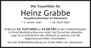 Anzeige von Heinz Grabbe von Mindener Tageblatt