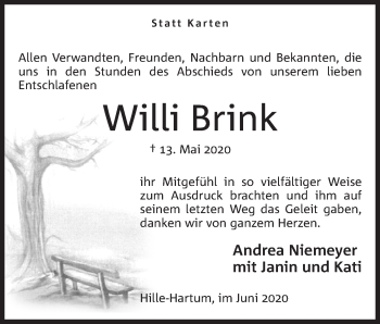 Anzeige von Willi Brink von Mindener Tageblatt