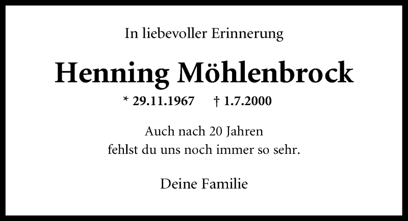  Traueranzeige für Henning Möhlenbrock vom 01.07.2020 aus Mindener Tageblatt