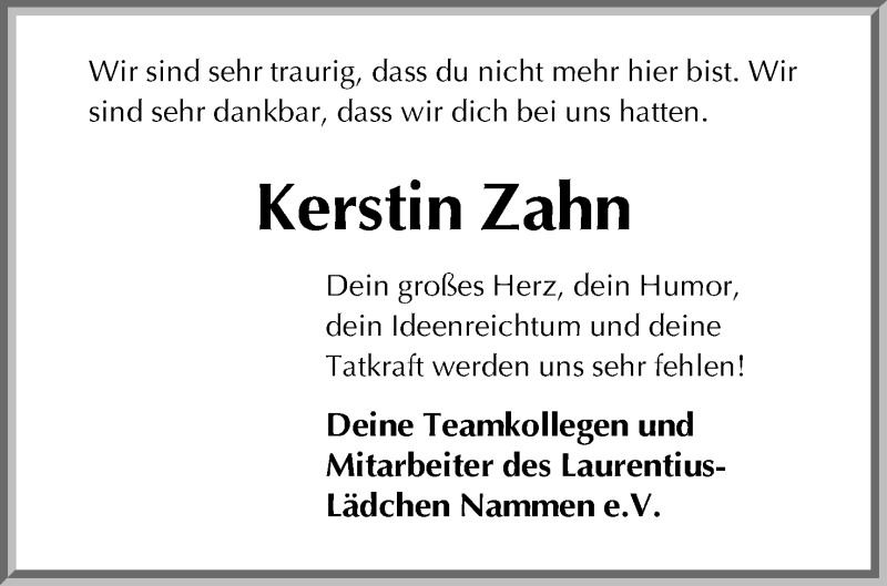  Traueranzeige für Kerstin Zahn vom 11.07.2020 aus Mindener Tageblatt