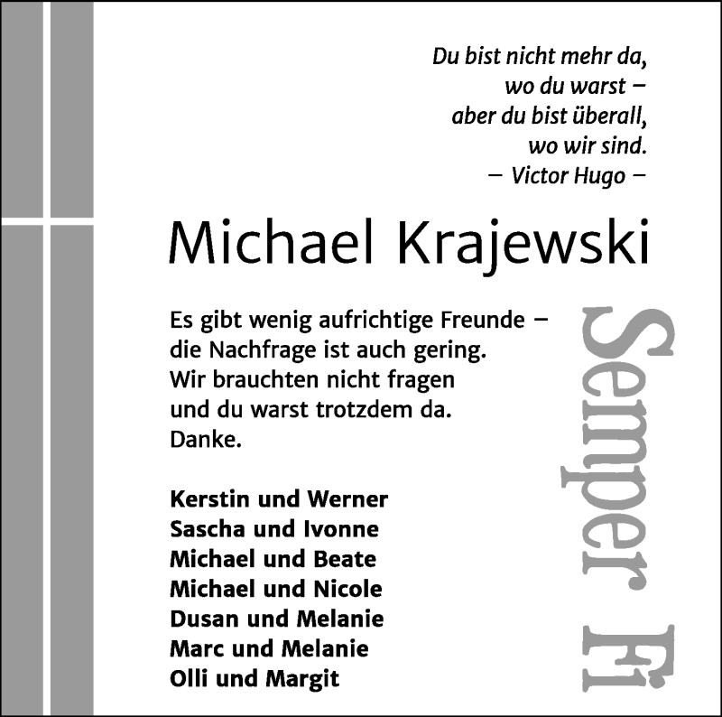  Traueranzeige für Michael Krajewski vom 04.07.2020 aus Mindener Tageblatt