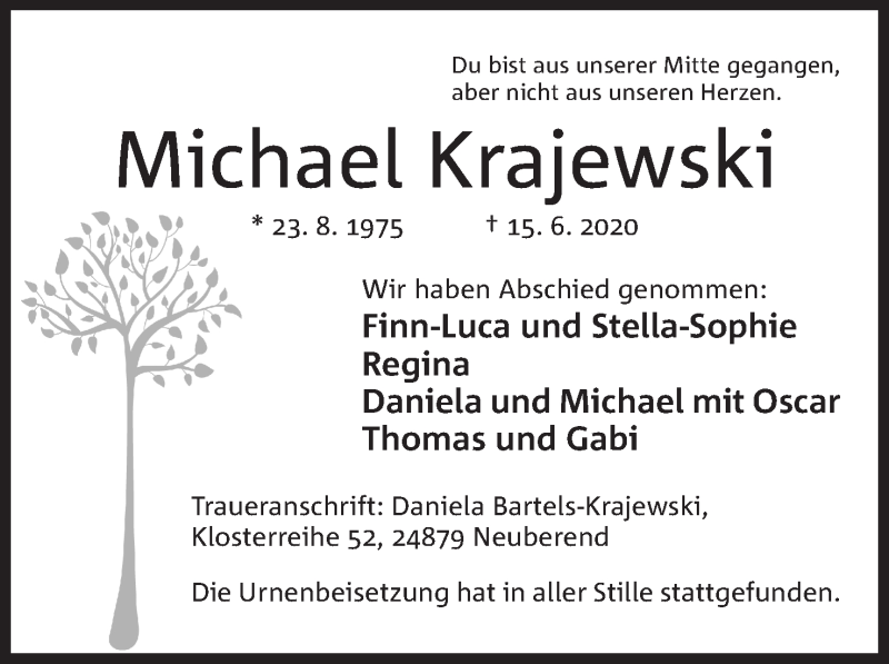  Traueranzeige für Michael Krajewski vom 04.07.2020 aus Mindener Tageblatt
