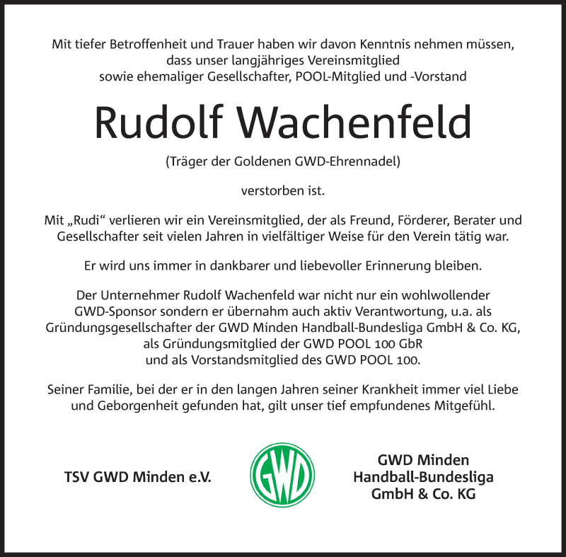  Traueranzeige für Rudolf Wachenfeld vom 25.07.2020 aus Mindener Tageblatt