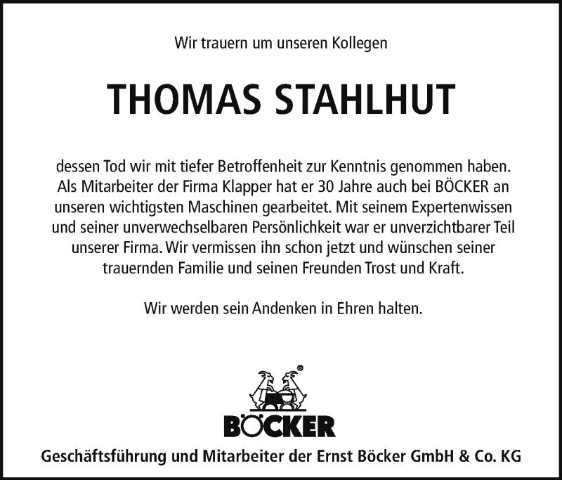  Traueranzeige für Thomas Stahlhut vom 11.07.2020 aus Mindener Tageblatt