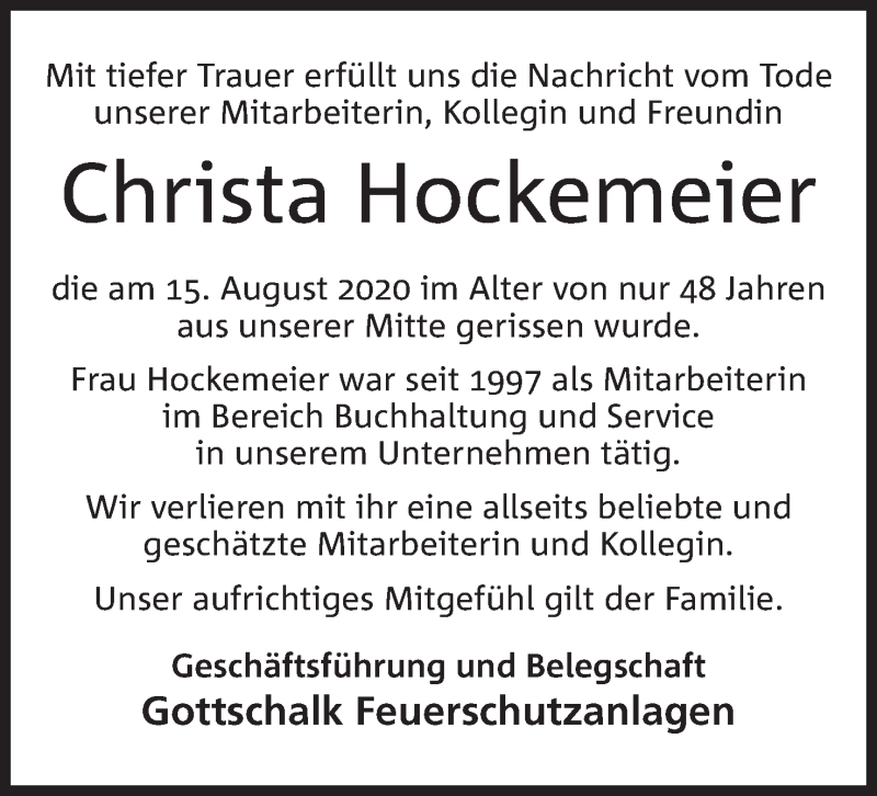  Traueranzeige für Christa Hockemeier vom 20.08.2020 aus Mindener Tageblatt