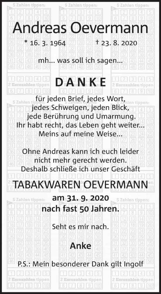  Traueranzeige für Andreas Oevermann vom 12.09.2020 aus Mindener Tageblatt