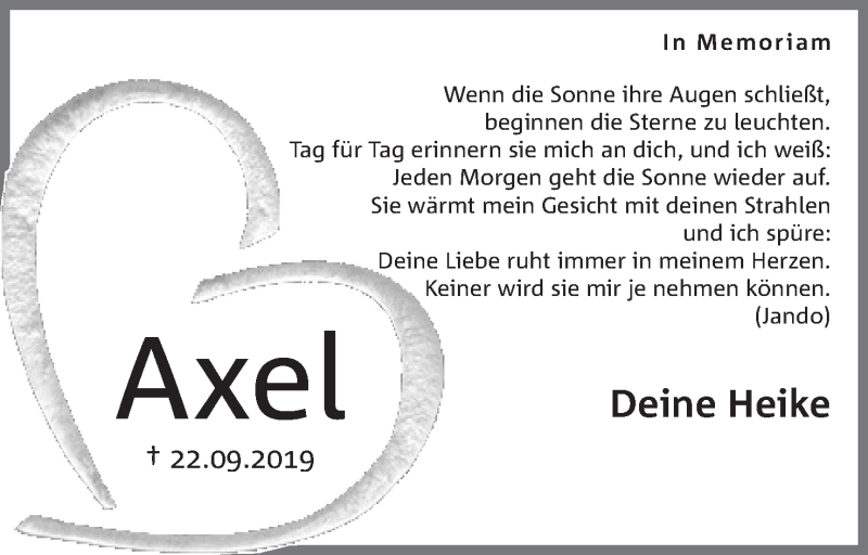 Traueranzeige für Axel Brandt vom 22.09.2020 aus Mindener Tageblatt
