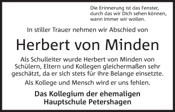 Anzeige von Herbert von Minden von Mindener Tageblatt