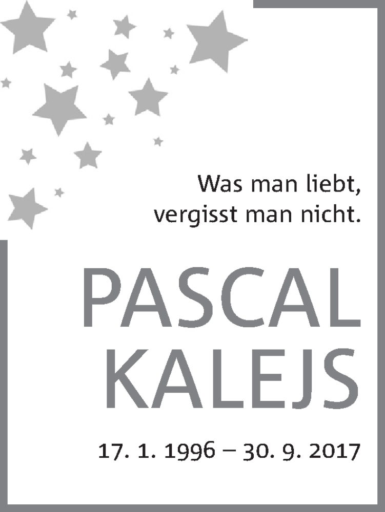 Traueranzeige für Pascal Kalejs vom 30.09.2020 aus Mindener Tageblatt