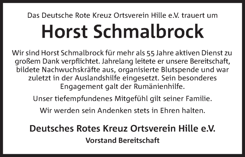 Traueranzeige für Horst Schmalbrock vom 27.10.2021 aus Mindener Tageblatt