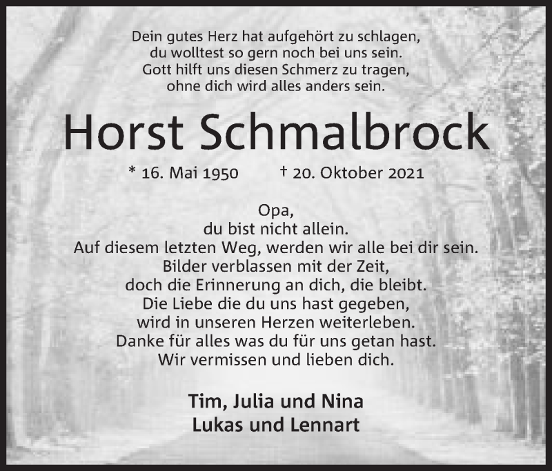  Traueranzeige für Horst Schmalbrock vom 23.10.2021 aus Mindener Tageblatt