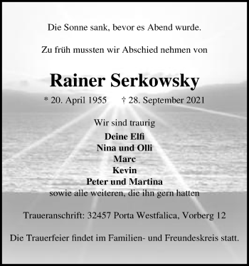 Anzeige von Rainer Serkowsky von Mindener Tageblatt