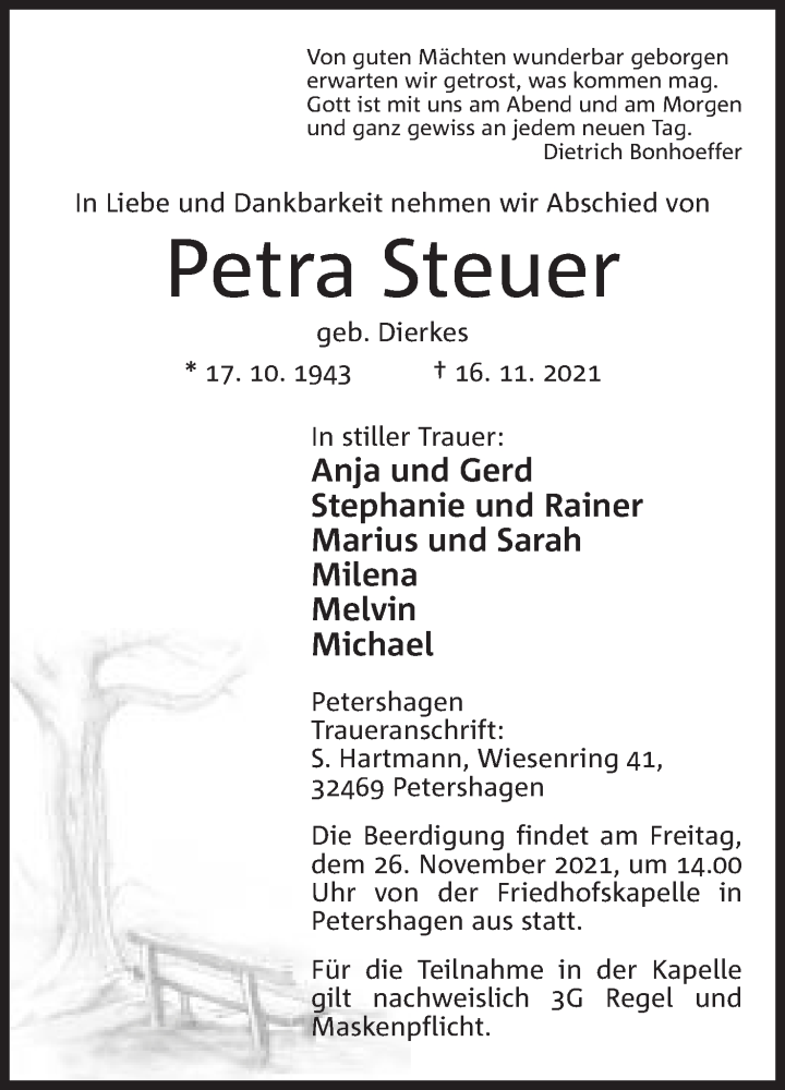  Traueranzeige für Petra Steuer vom 23.11.2021 aus Mindener Tageblatt