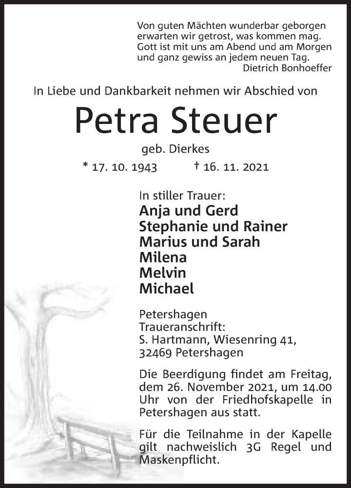  Traueranzeige für Petra Steuer vom 23.11.2021 aus Mindener Tageblatt