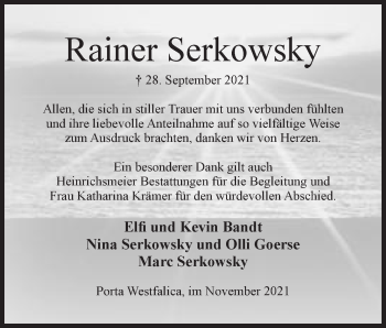 Anzeige von Rainer Serkowsky von Mindener Tageblatt
