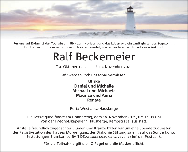  Traueranzeige für Ralf Beckemeier vom 16.11.2021 aus Mindener Tageblatt