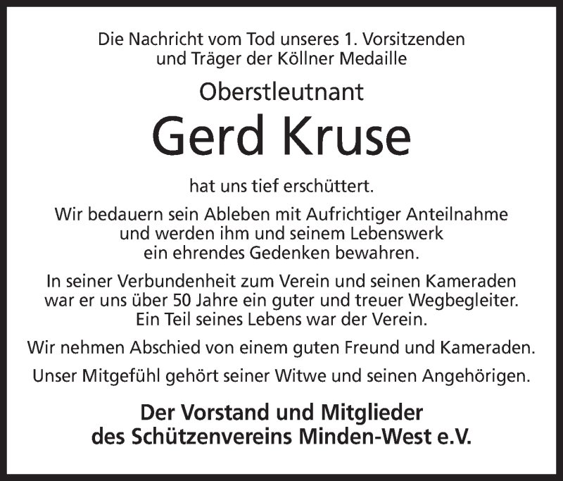  Traueranzeige für Gerd Kruse vom 14.12.2021 aus Mindener Tageblatt