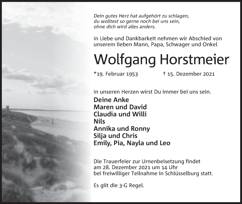  Traueranzeige für Wolfgang Horstmeier vom 18.12.2021 aus Mindener Tageblatt