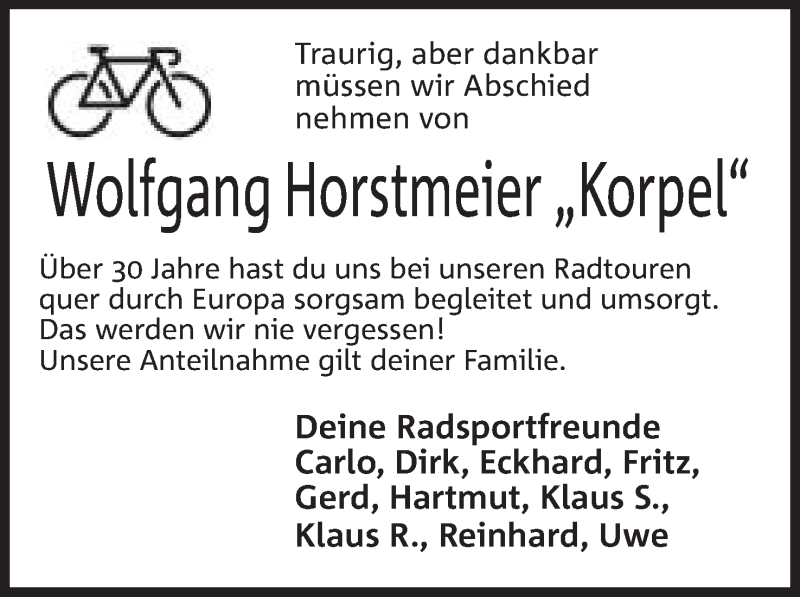  Traueranzeige für Wolfgang Horstmeier vom 18.12.2021 aus Mindener Tageblatt