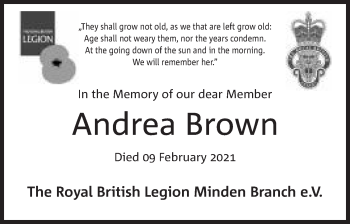 Anzeige von Andrea Brown von Mindener Tageblatt