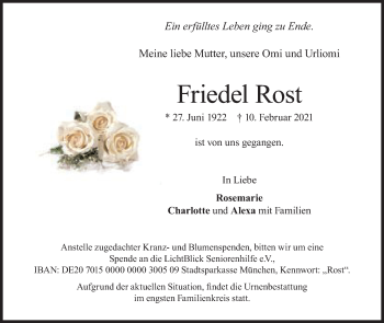 Anzeige von Friedel Rost von Mindener Tageblatt