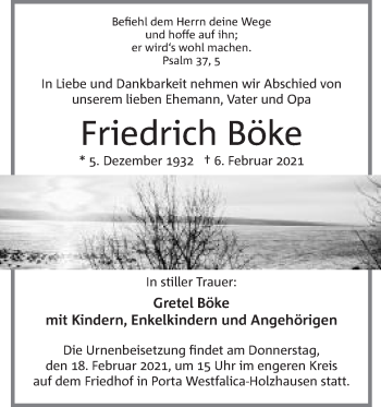Anzeige von Friedrich Böke von Mindener Tageblatt