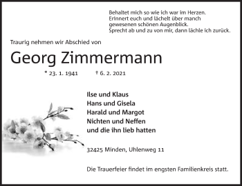 Anzeige von Georg Zimmermann von Mindener Tageblatt