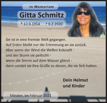 Anzeige von Gitta Schmitz von Mindener Tageblatt