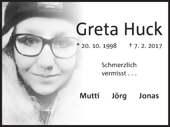 Anzeige von Greta Huck von Mindener Tageblatt