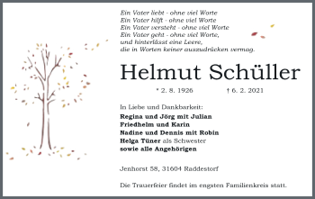 Anzeige von Helmut Schüller von Mindener Tageblatt