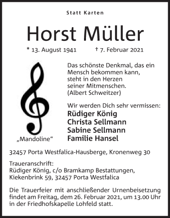 Anzeige von Horst Müller von Mindener Tageblatt