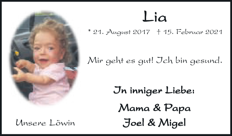  Traueranzeige für Lia Sawatzki vom 18.02.2021 aus Mindener Tageblatt