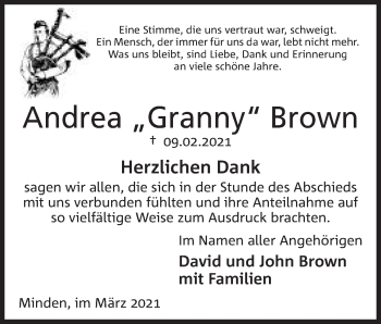 Anzeige von Andrea Brown von Mindener Tageblatt