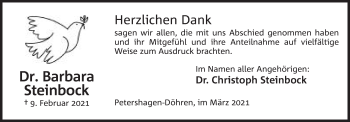 Anzeige von Barbara Steinbock von Mindener Tageblatt