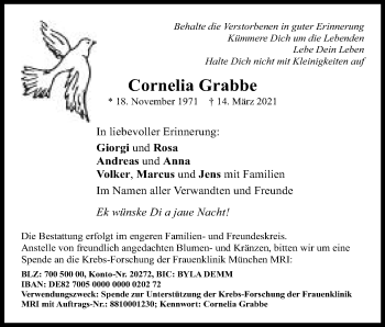 Anzeige von Cornelia Grabbe von Mindener Tageblatt