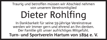 Anzeige von Dieter Rohlfing von Mindener Tageblatt