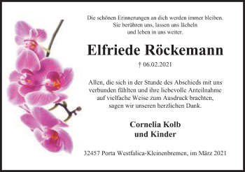 Anzeige von Elfriede Röckemann von Mindener Tageblatt