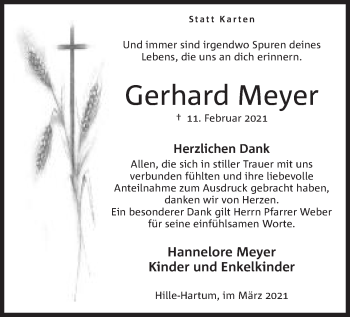 Anzeige von Gerhard Meyer von Mindener Tageblatt