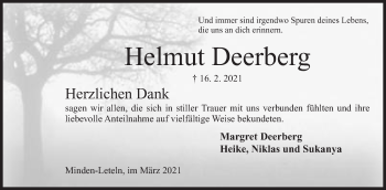 Anzeige von Helmut Deerberg von Mindener Tageblatt