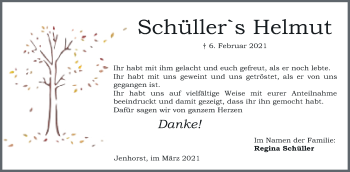 Anzeige von Helmut Schüller von Mindener Tageblatt