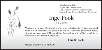 Anzeige von Inge Pook von Mindener Tageblatt