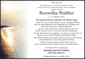 Anzeige von Roswitha Walther von Mindener Tageblatt