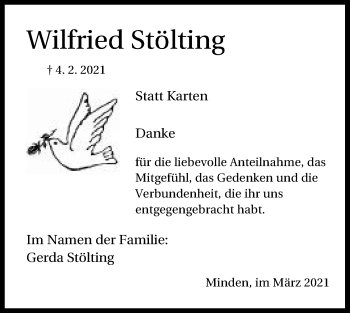 Anzeige von Wilfried Stölting von Mindener Tageblatt