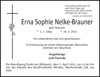 Anzeige von Erna Sophie Nelke-Brauner von Mindener Tageblatt