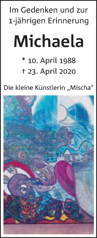  Traueranzeige für Michaela  Frischknecht vom 24.04.2021 aus Mindener Tageblatt