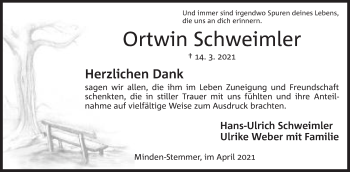 Anzeige von Ortwin Schweimler von Mindener Tageblatt