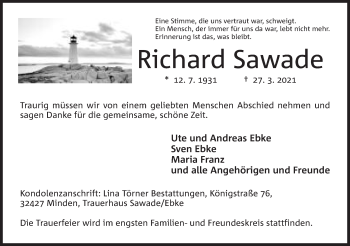 Anzeige von Richard Sawede von Mindener Tageblatt